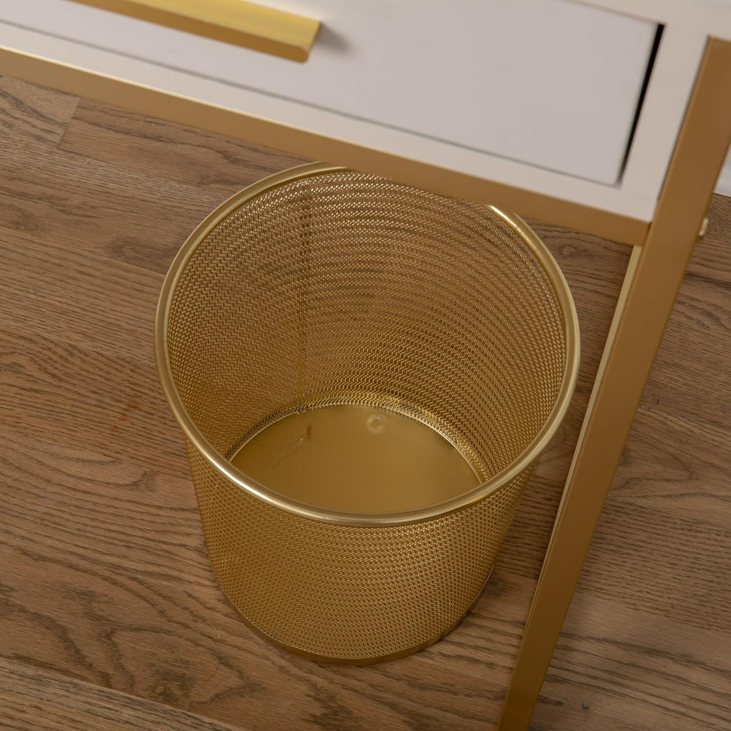 Martha Stewart Ryder Mesh Metal Trash Can, 4.5 Gallon, Gold
