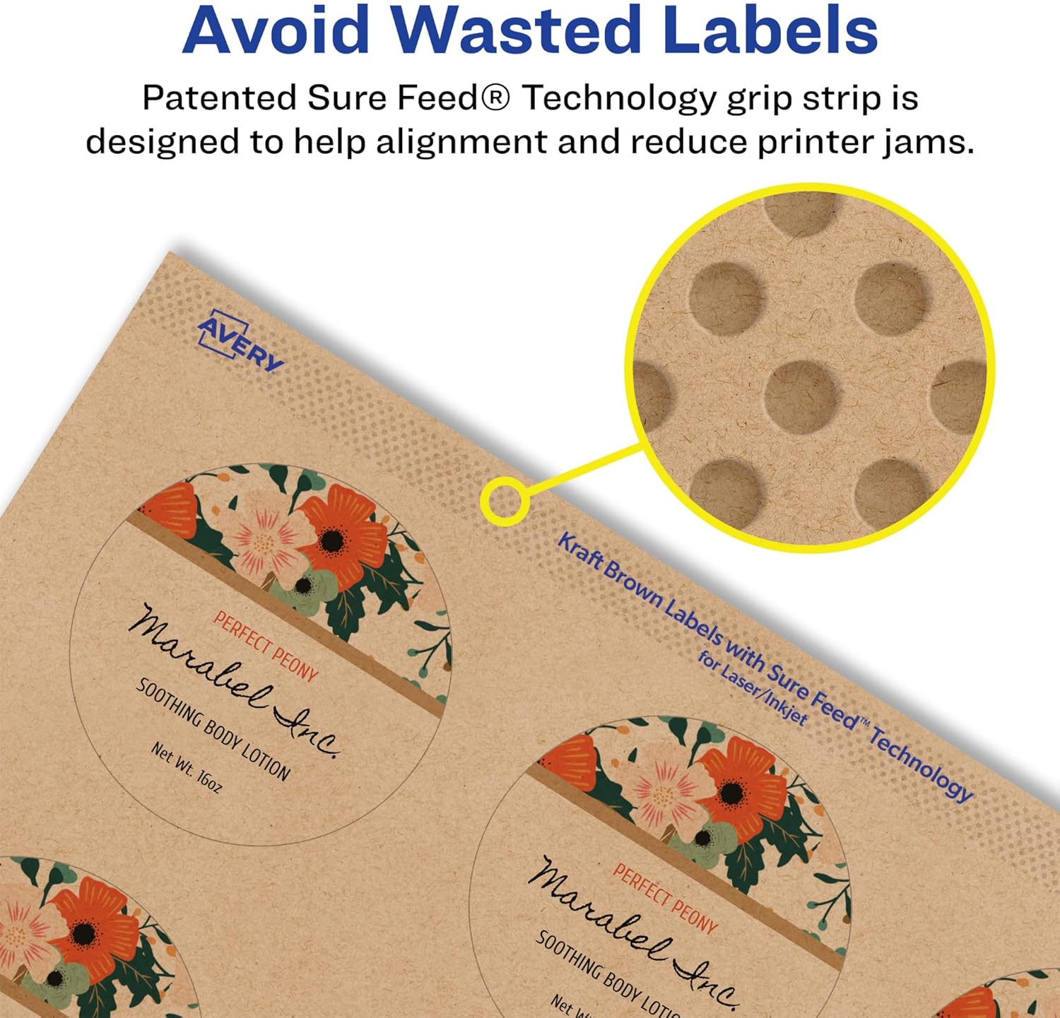 Avery Kraft Brown Round Labels, Sure Feed Technology, 1.75" Diameter, Print-to-The-Edge, Laser/Inkjet Printable