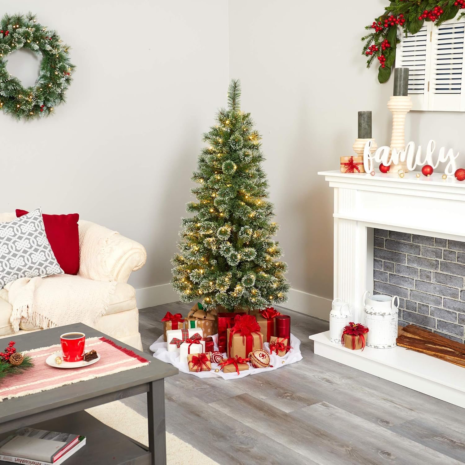 Nearly Natural 5ft. Wisconsin Slim Snow Tip Pine Artificial Christmas Tree with 150 Clear LED Lights