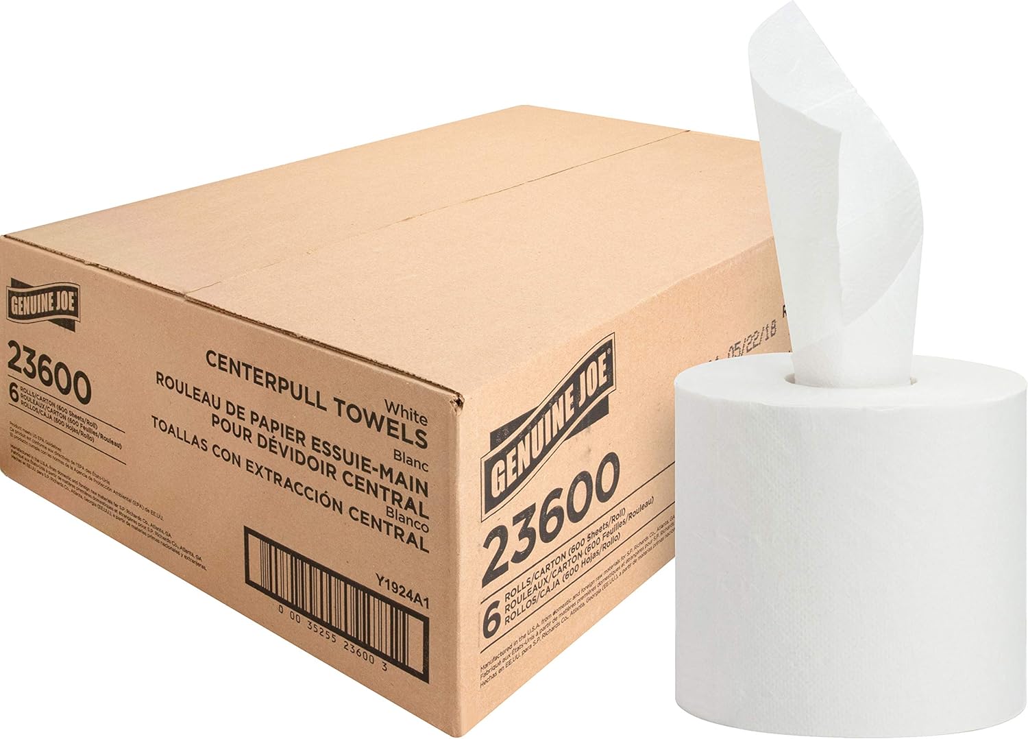 Genuine Joe 2-Ply Centerpull Paper Towels, 100% Recycled, 600 Sheets Per Roll, Pack Of 6 Rolls