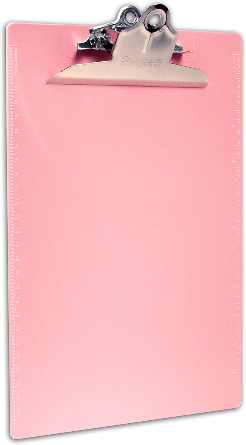 Saunders Plastic Clipboard, 1in Clip, 96% Recycled, Pink