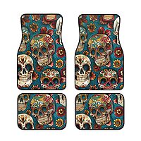 Sugar Skulls Print Printed Car Floor Mats Set of 4 Pieces | Floor Mats Protection for Cars Full Sets | Non-Slip & Waterproof