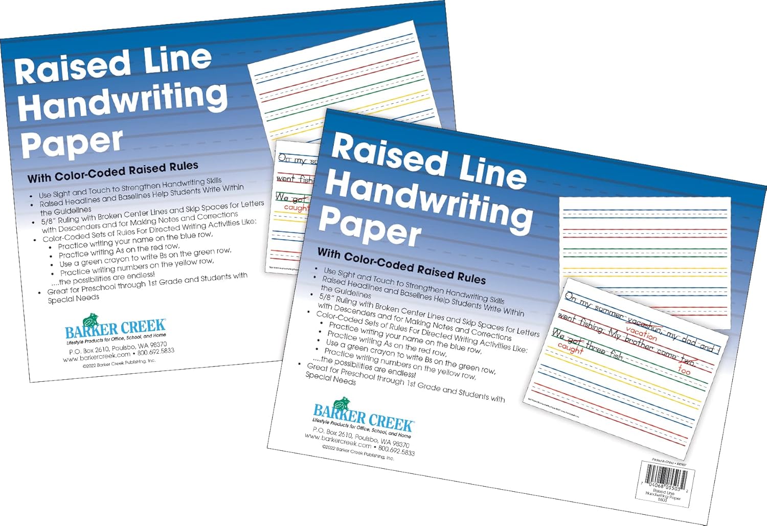 Barker Creek Raised Line Handwriting Paper with Color-Coded Raised Rules, 8.5 x 11