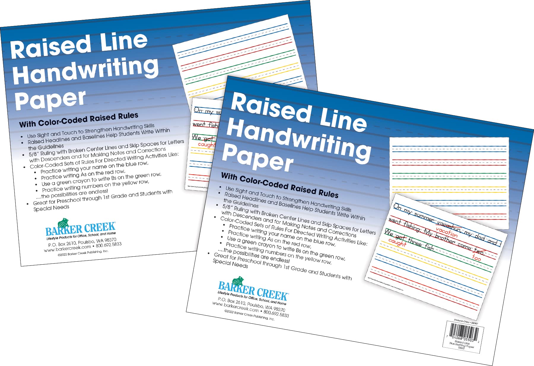 Barker Creek Raised Line Handwriting Paper with Color-Coded Raised Rules, 8.5 x 11