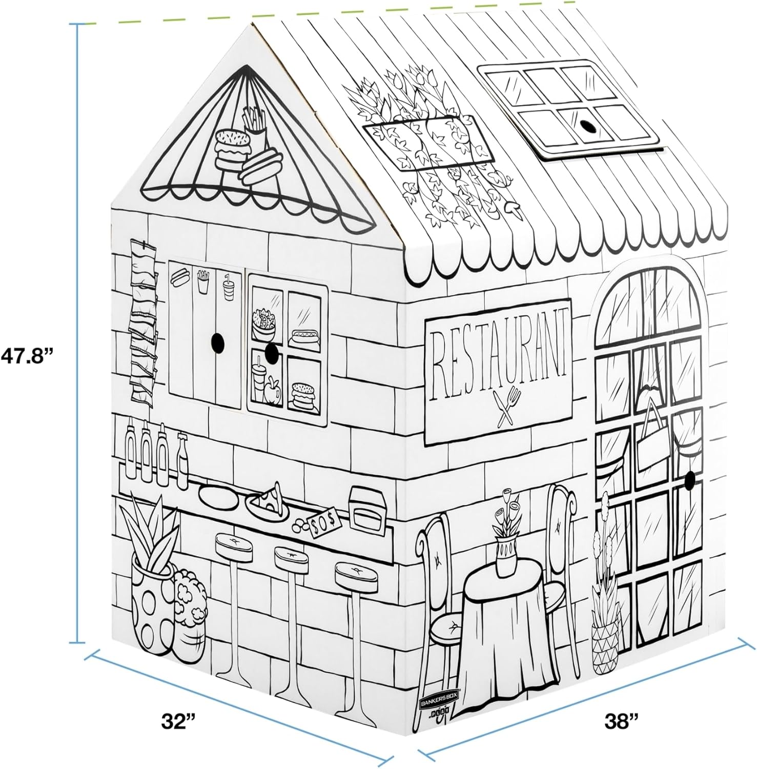 Bankers Box At Play Color-in Playhouse, Life-Size Corrugated Playhouse