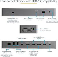 StarTech.com USB C Docking Station for MacBook Pro/Air-M1/M2/M3/M4, Dual 4K 60Hz/Single 8K, Thunderbolt Compatible, HDMI/DisplayPort, 10Gbps USB Type-C Laptop Dock, 96W Power Delivery (TB3CDK2DH)