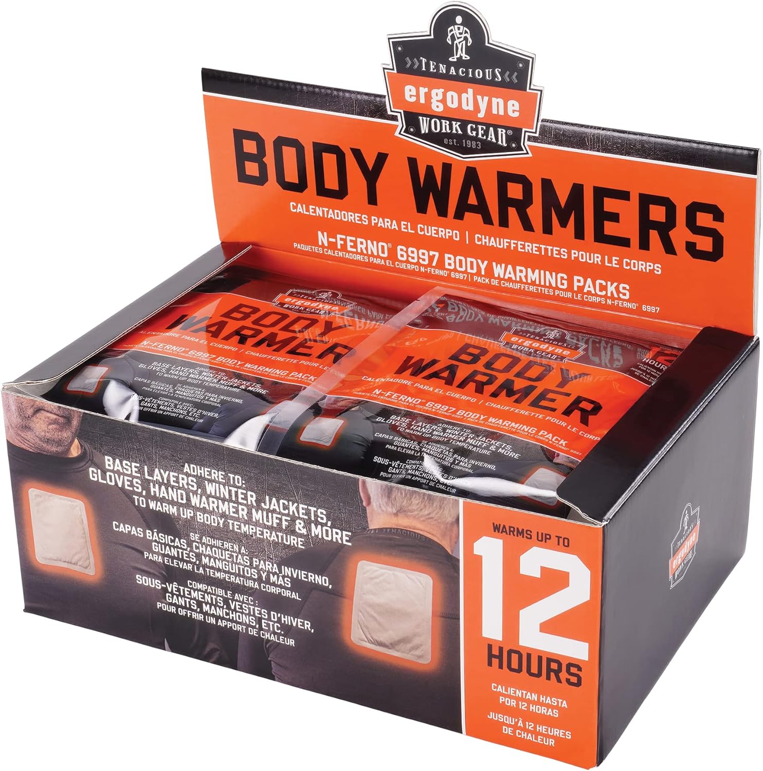 Ergodyne N-Ferno 6997 Adhesive Body Warmer, Air Activated Heat Pad, Up to 12 Hours of Warming Adhesive Body Warmers