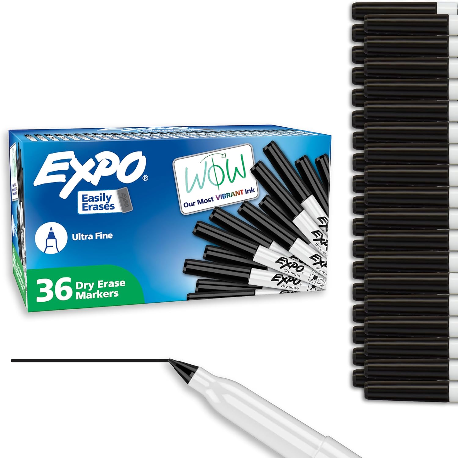 EXPO Low Odor Ultra Fine Dry Erase Markers, Black, 36 Count