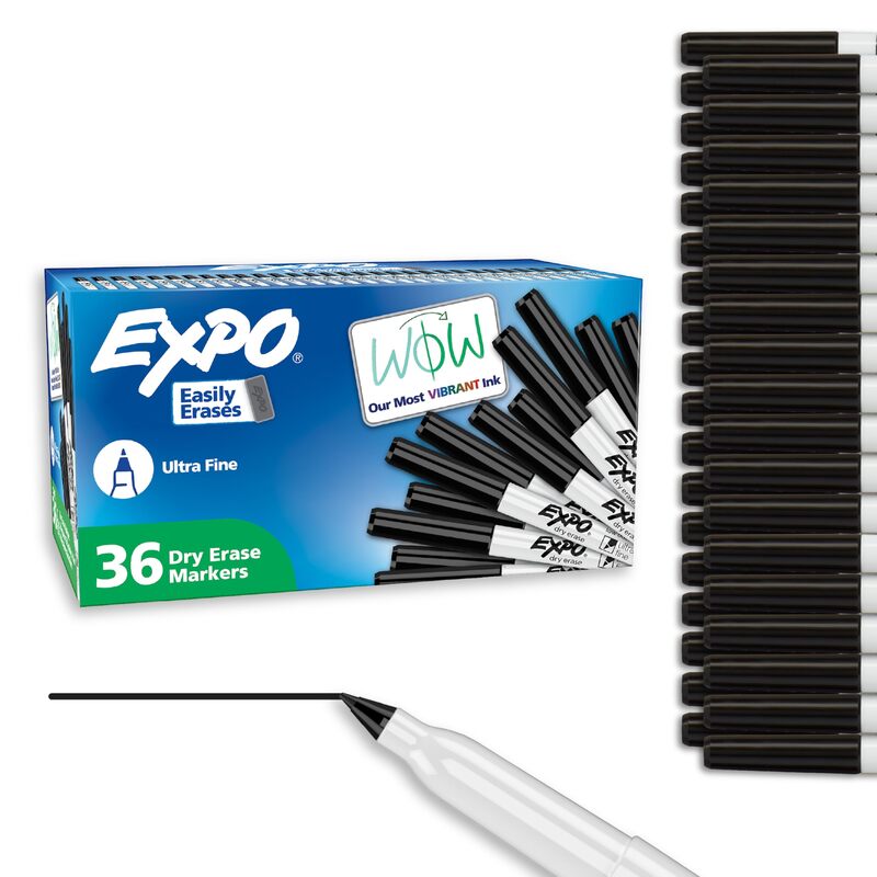 EXPO Low Odor Ultra Fine Dry Erase Markers, Black, 36 Count
