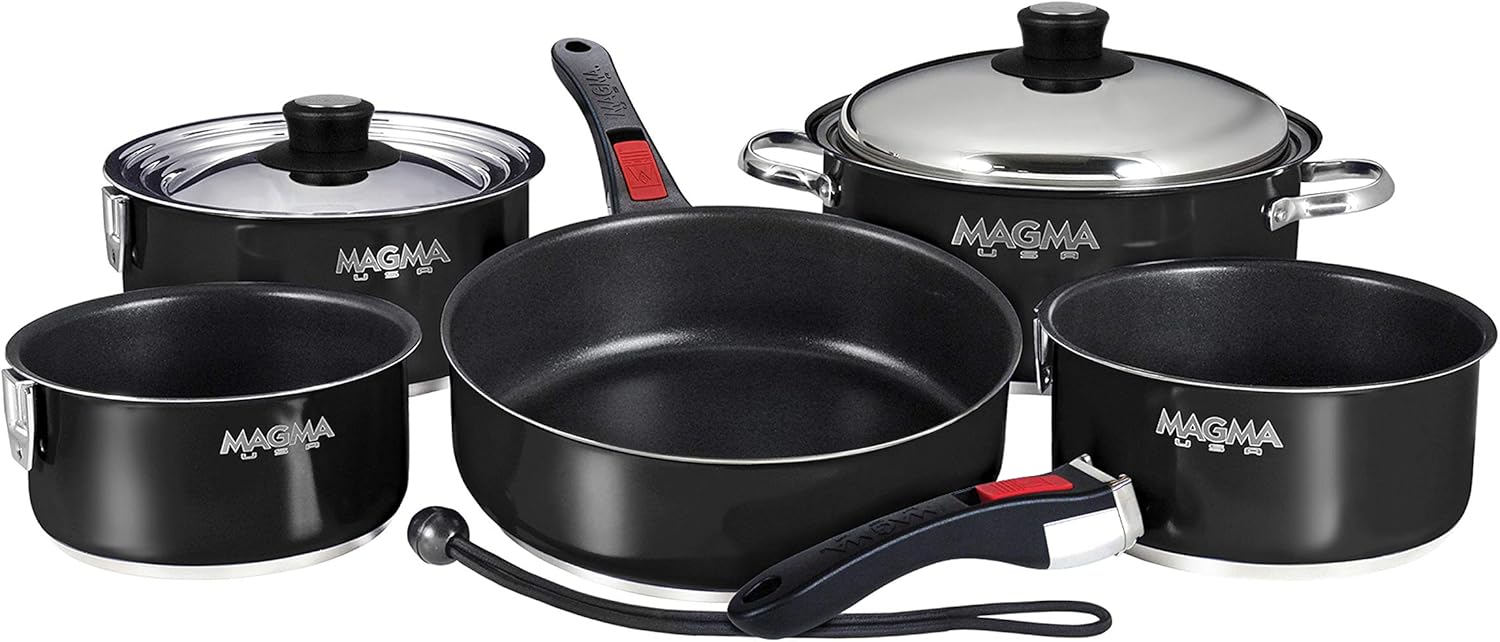 MAGMA 10 Piece Nesting Stainless Steel Cookware Set with Ceramica Non-Stick