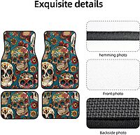 Sugar Skulls Print Printed Car Floor Mats Set of 4 Pieces | Floor Mats Protection for Cars Full Sets | Non-Slip & Waterproof