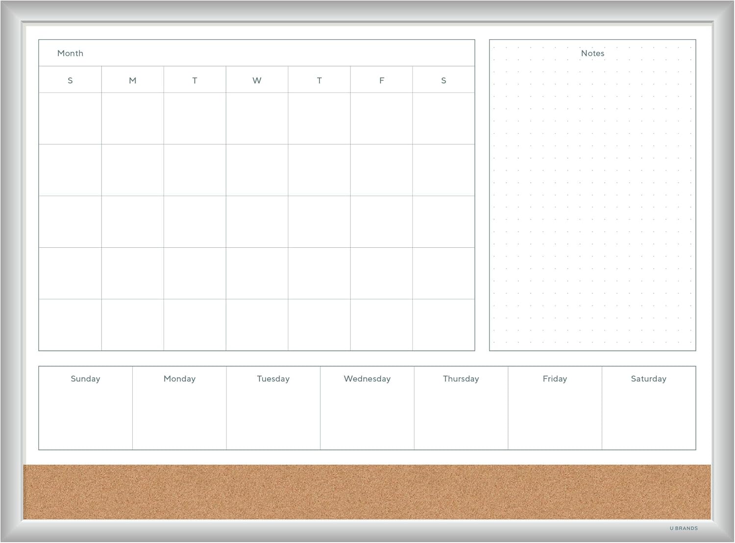 U Brands Magnetic Dry Erase 4-in-1 Calendar Board, Silver Aluminum Frame