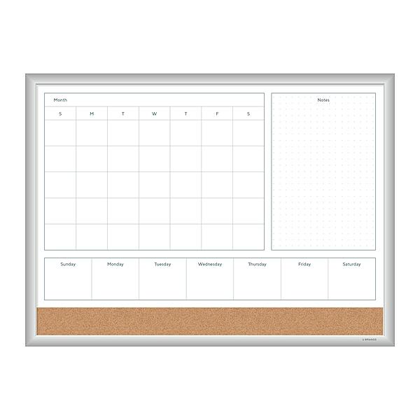 U Brands Magnetic Dry Erase 4-in-1 Calendar Board, Silver Aluminum Frame