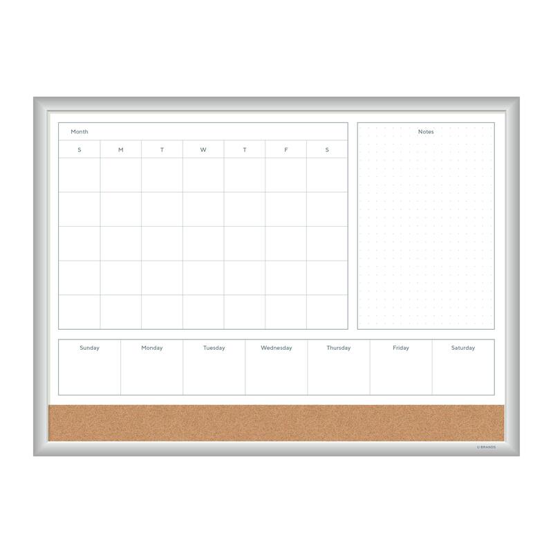 U Brands Magnetic Dry Erase 4-in-1 Calendar Board, Silver Aluminum Frame
