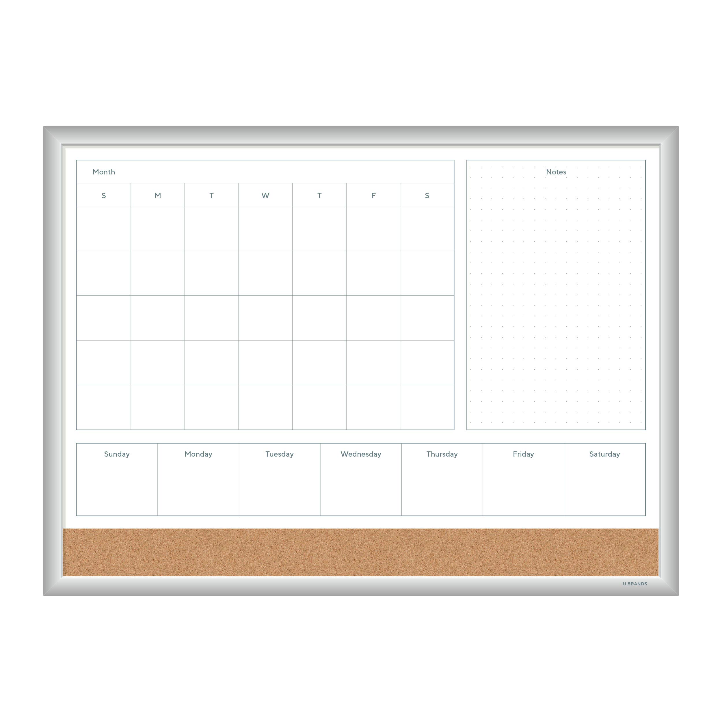 U Brands Magnetic Dry Erase 4-in-1 Calendar Board, Silver Aluminum Frame
