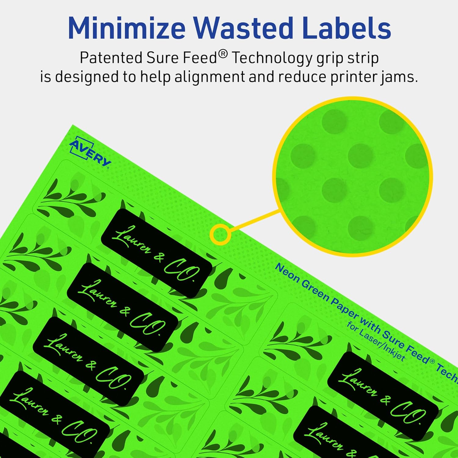 Avery Printable Rectangle Labels, Sure Feed Technology, 1" x 4", Neon Green Labels, Laser/Inkjet Printable, 200 Total
