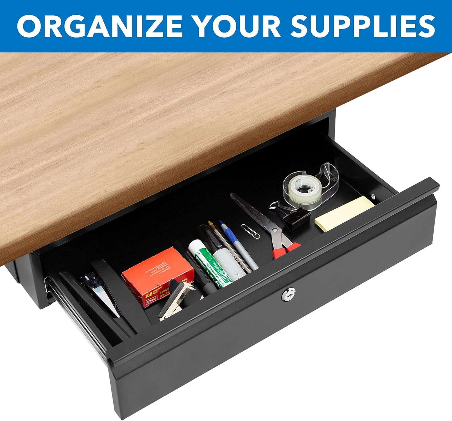 Mount-It! Under Desk Pull-Out Drawer with Lock and 2 Keys Included | Office Storage Organizer | Mounts to Desktops Tables