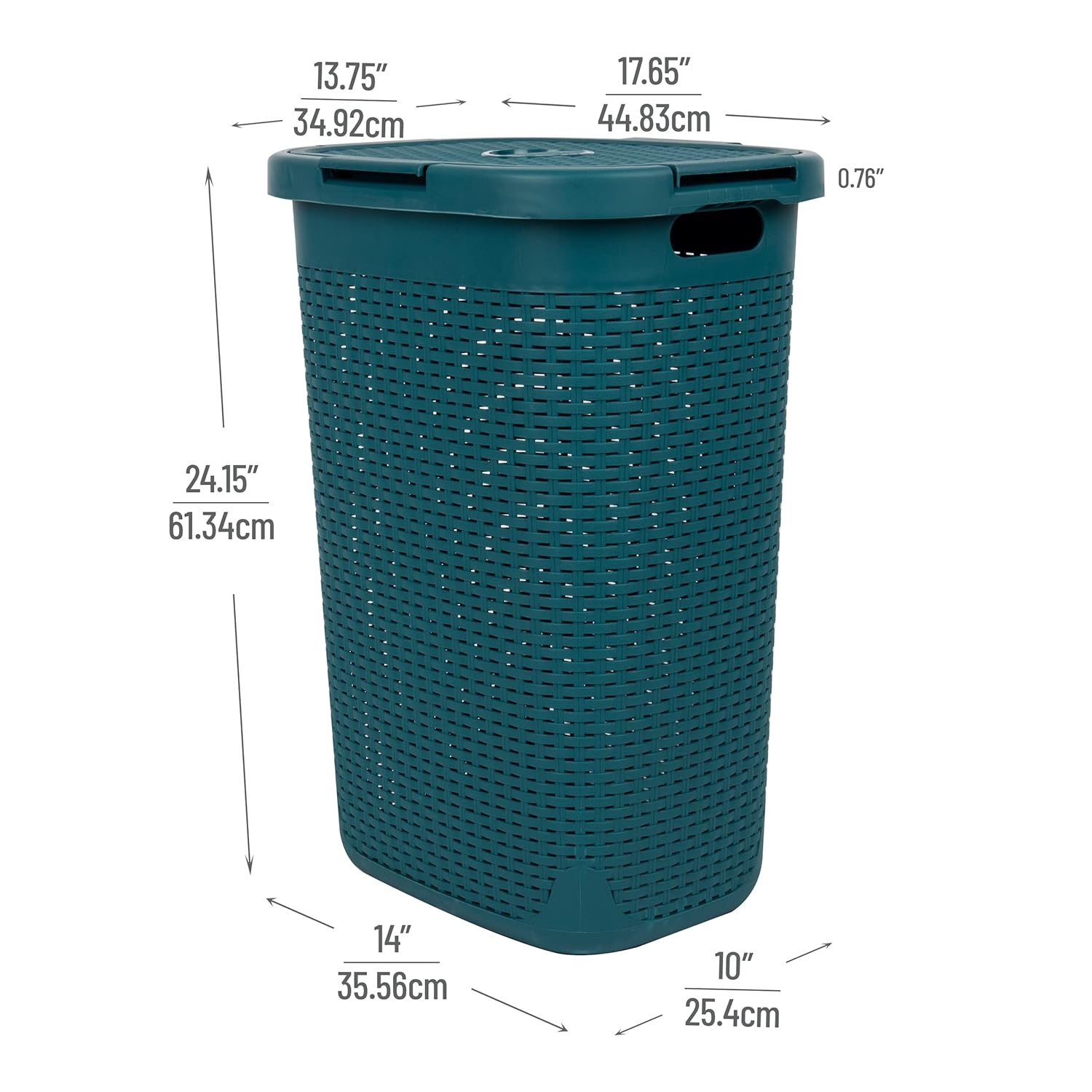Mind Reader 60L Slim Laundry Hamper with Lid, Wicker-Style Plastic