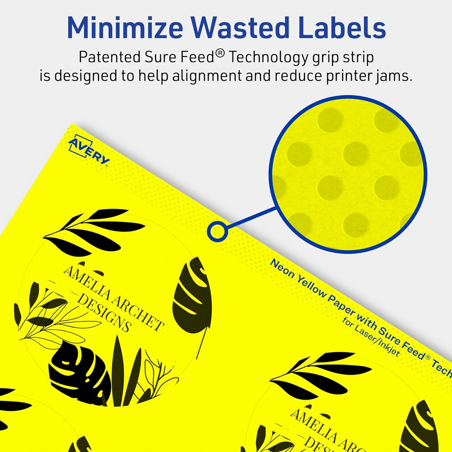 Avery Printable Round Labels, Sure Feed Technology, 3" Diameter, Neon Yellow, Print-to-The-Edge, Laser/Inkjet Printable