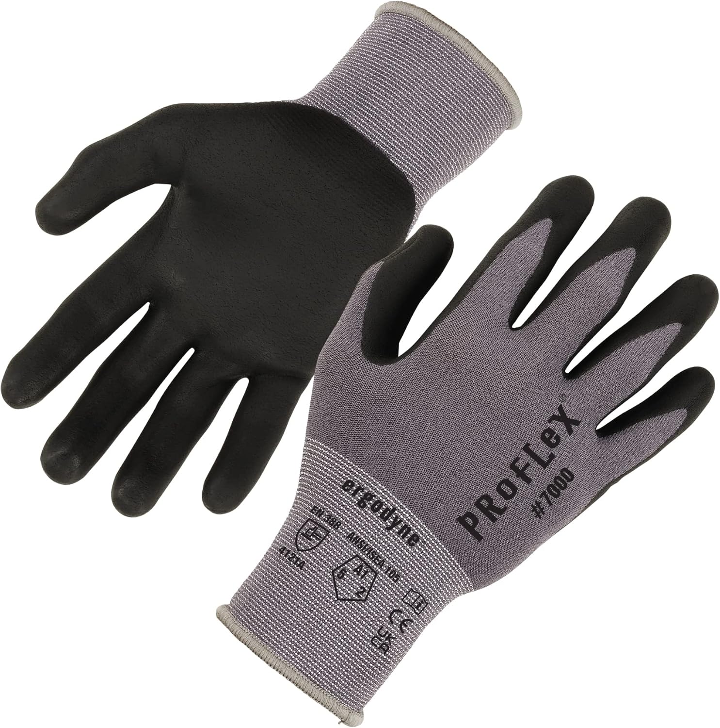 Ergodyne ProFlex 7000 Nitrile Coated Work Gloves, Foam Nitrile Palms for Flexible No Slip Grip - Gray, Extra Large