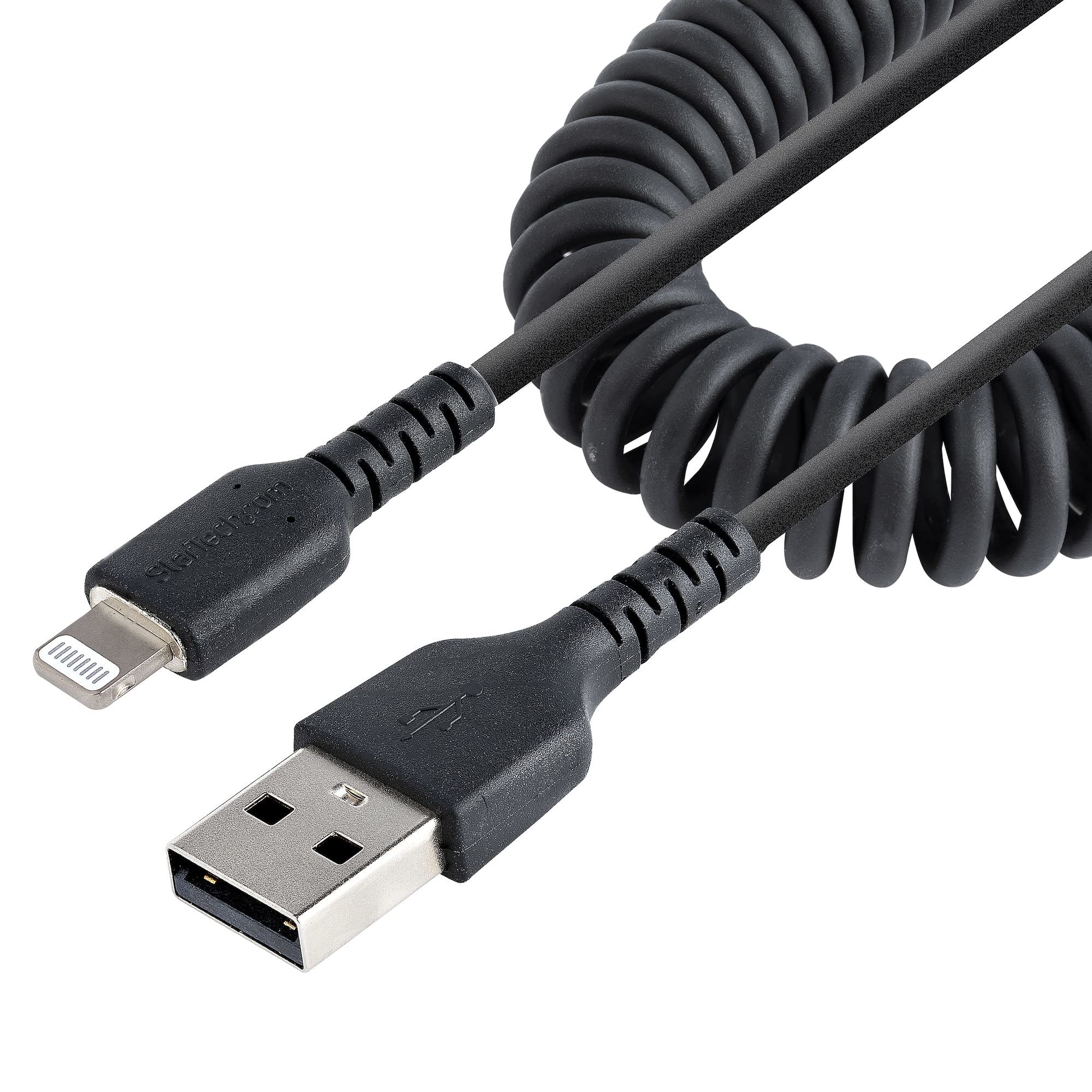 StarTech.com Coiled USB-A to Lightning Cable, MFi Certified, Durable TPE Jacket, Aramid Fiber Reinforced