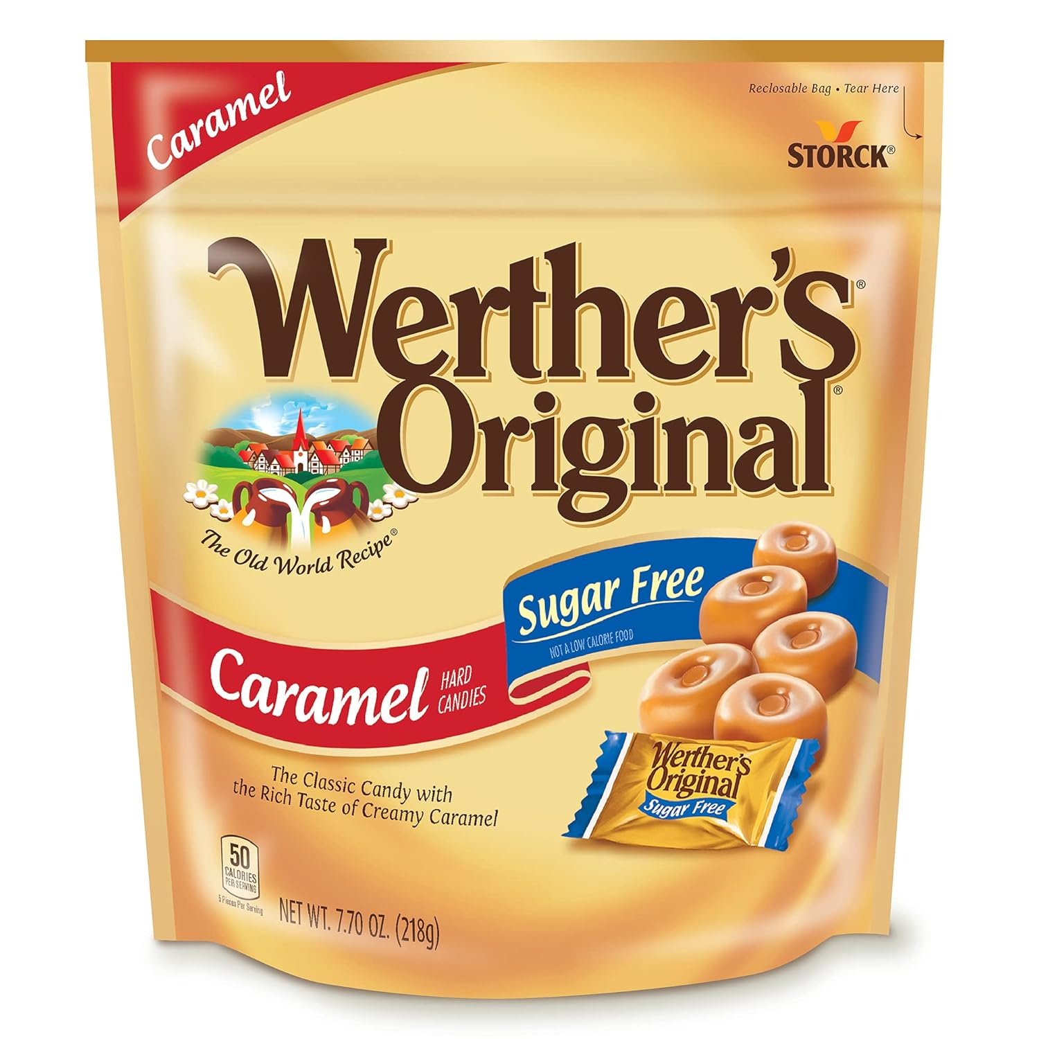 Werthers Original Sugar-Free Caramel Hard Candies, 7.7 Oz, Pack Of 2 Bags