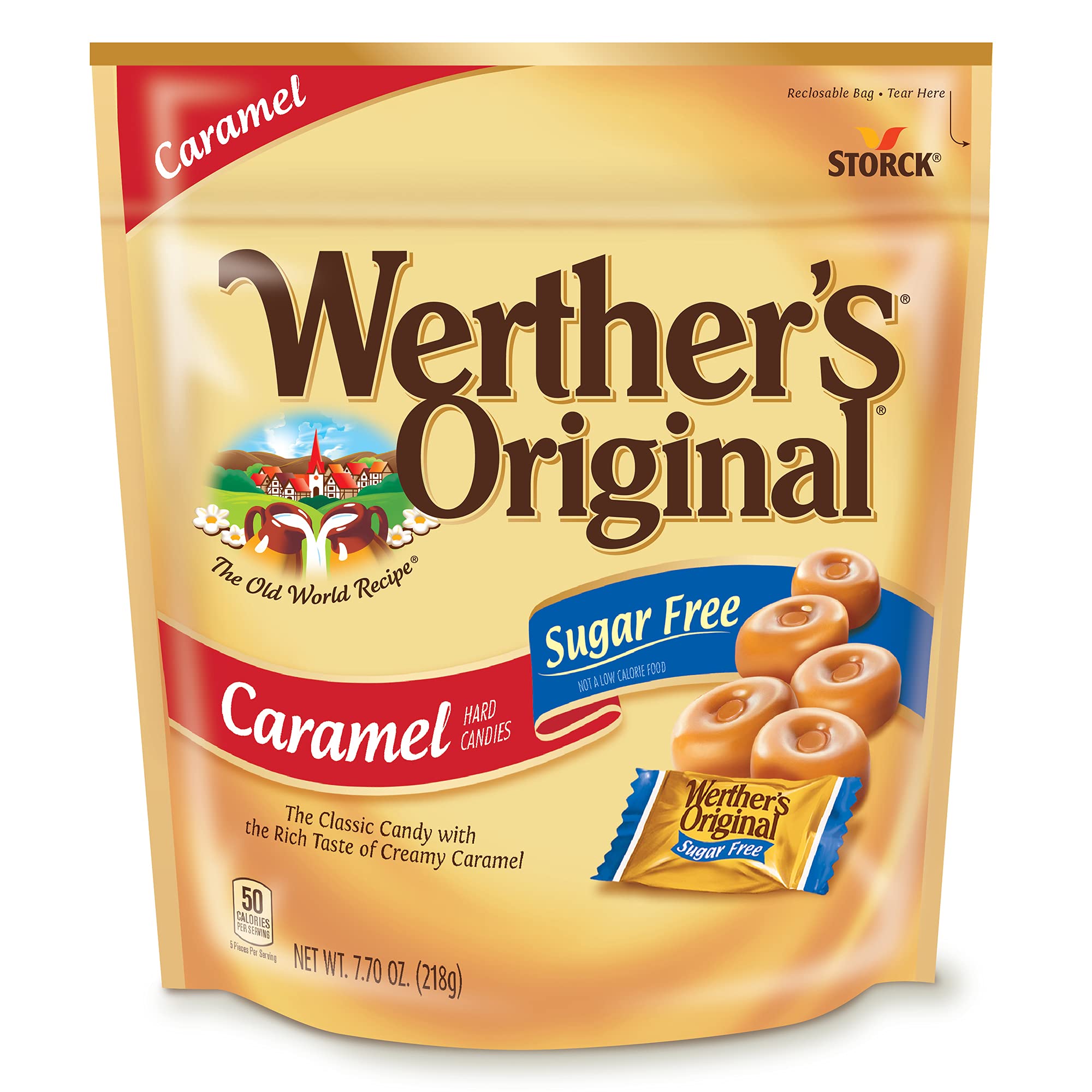 Werthers Original Sugar-Free Caramel Hard Candies, 7.7 Oz, Pack Of 2 Bags