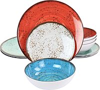 Elama Pryce 12-Piece Melamine Dinnerware Set, Assorted Colors