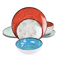 Elama Pryce 12-Piece Melamine Dinnerware Set, Assorted Colors