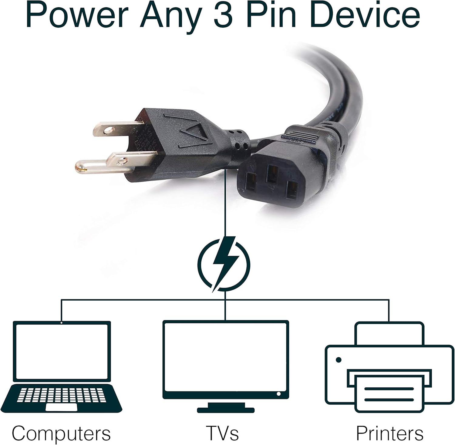 C2G 2FT Premium Replacement AC Power Cord - Durable Power Cable for TV, Computer, Monitor