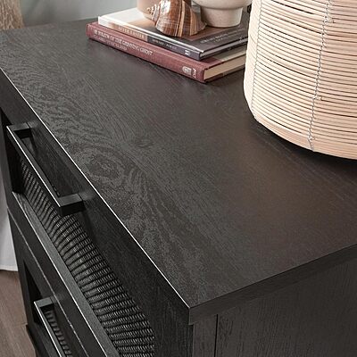 Sauder Tiffin Line Rattan 2-Drawer Nightstand Side Table, 24-5/8inH x 23-1/2inW x 15-3/4inD, Raven Oak