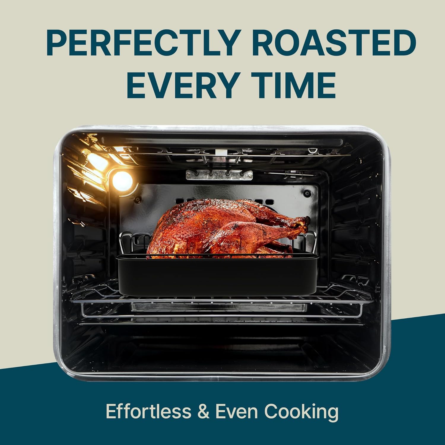 Gibson Home French Roaster 2 Piece Carbon Steel Indoor Oven Baking Roasting Non Stick Turkey Chicken with Roast V Rack, Black