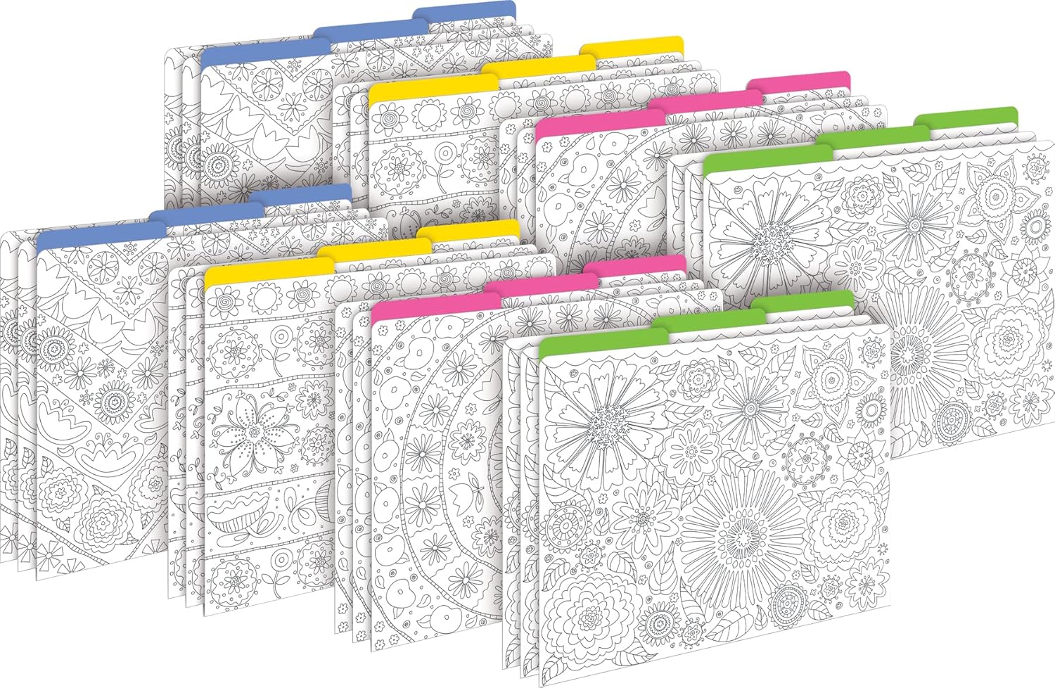 Barker Creek Designer File Folders Set of 24, Color Me! in My Garden, Multi-Design Set, Adult Coloring Book Style