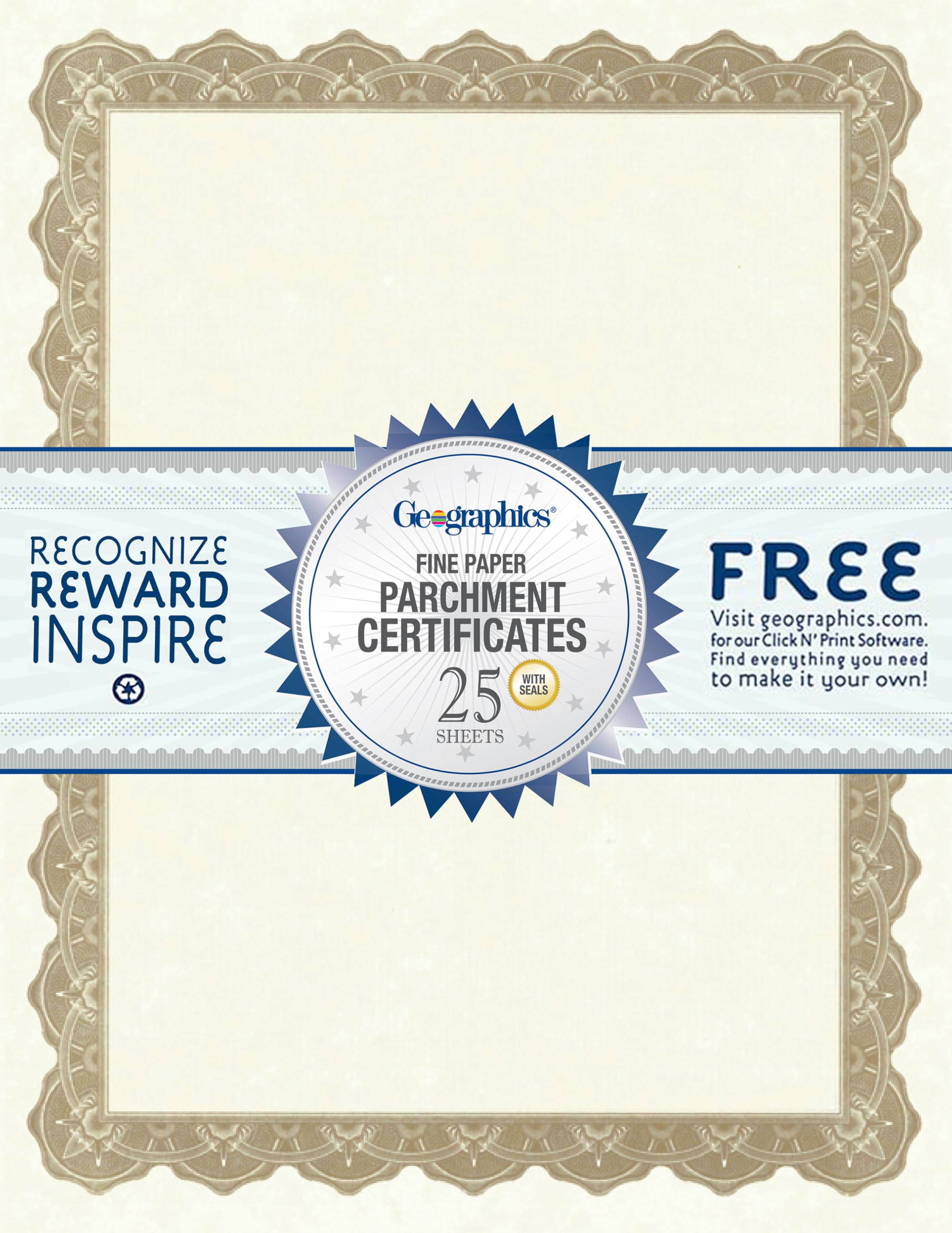 Optima Gold Blank Award Certificate Paper with Gold Foil Seals, 8.5 x 11", Seal 1.75" (Pack of 25)