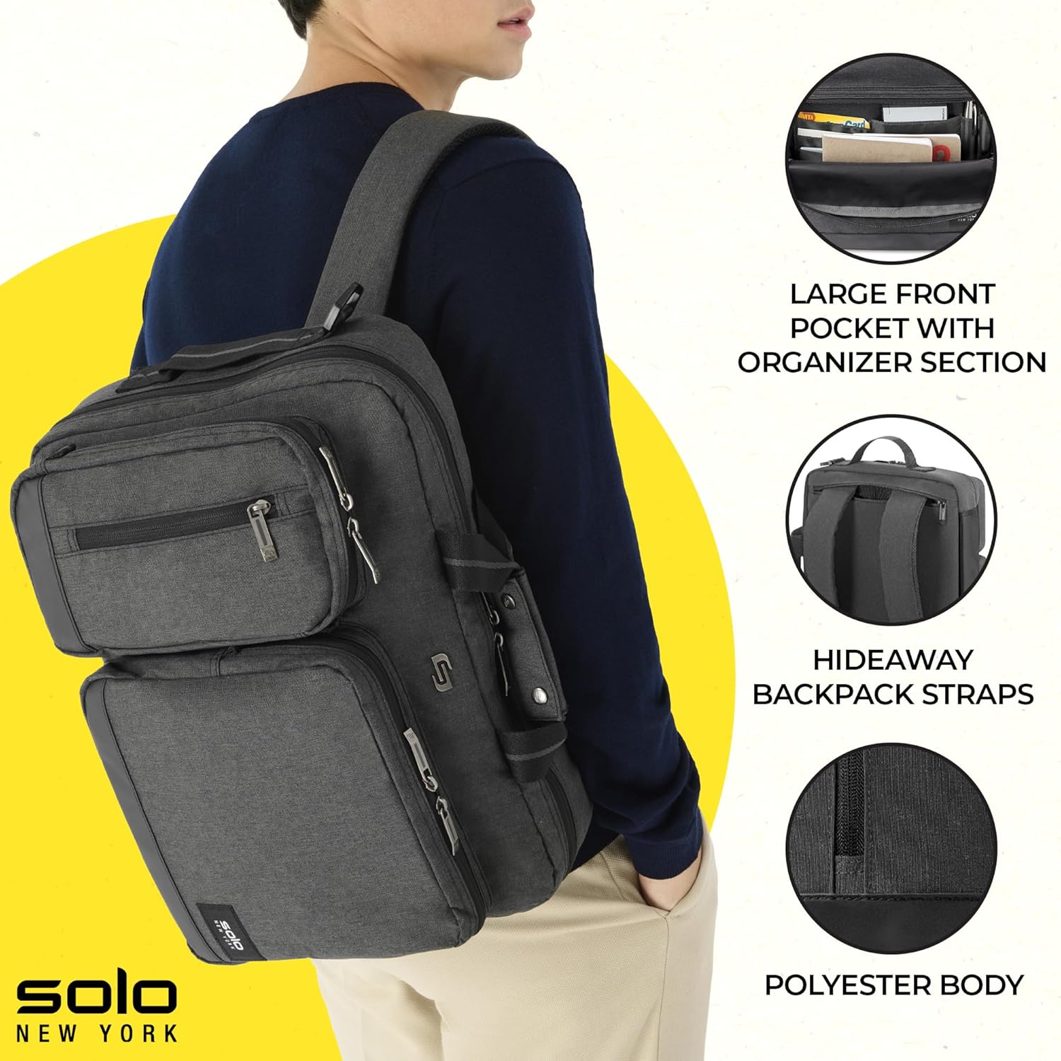 Solo New York Hybrid Briefcase Backpack - Laptop Carrying Bag, Fits 15.6" Computer
