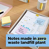 Post-it 100% Recycled Paper Super Sticky Notes, 3 in. x 3 in., 24 Pads/Pack, 70 Sheets/Pad