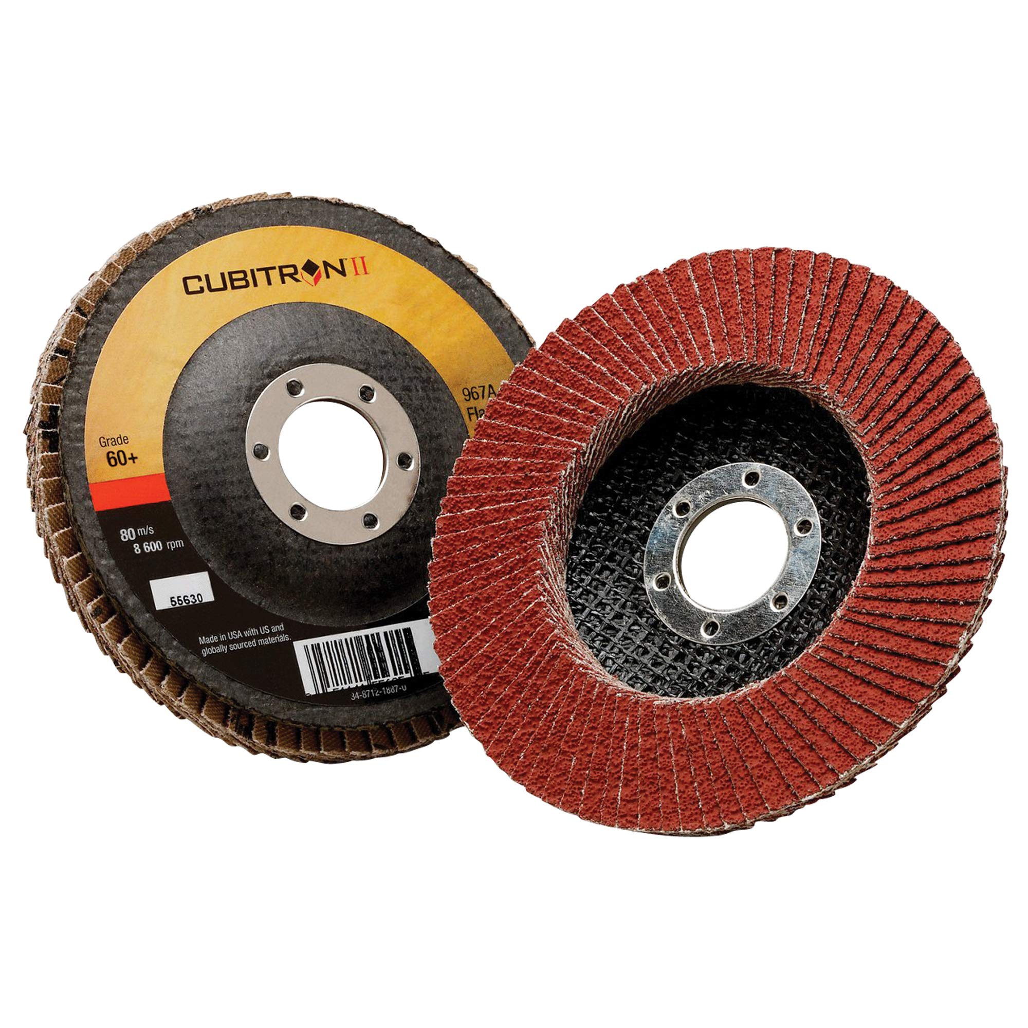 3M Cubitron II Flap Disc 967A, 40+, T29, 4-1/2 in x 7/8 in, Pack of 10, Medium Pressure Applications, Light Deburring