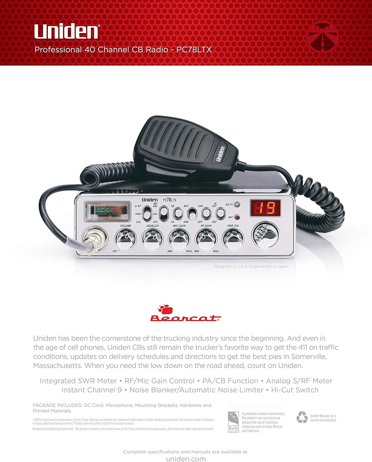 Uniden PC78LTX 40-Channel Fixed-Mount CB Radio