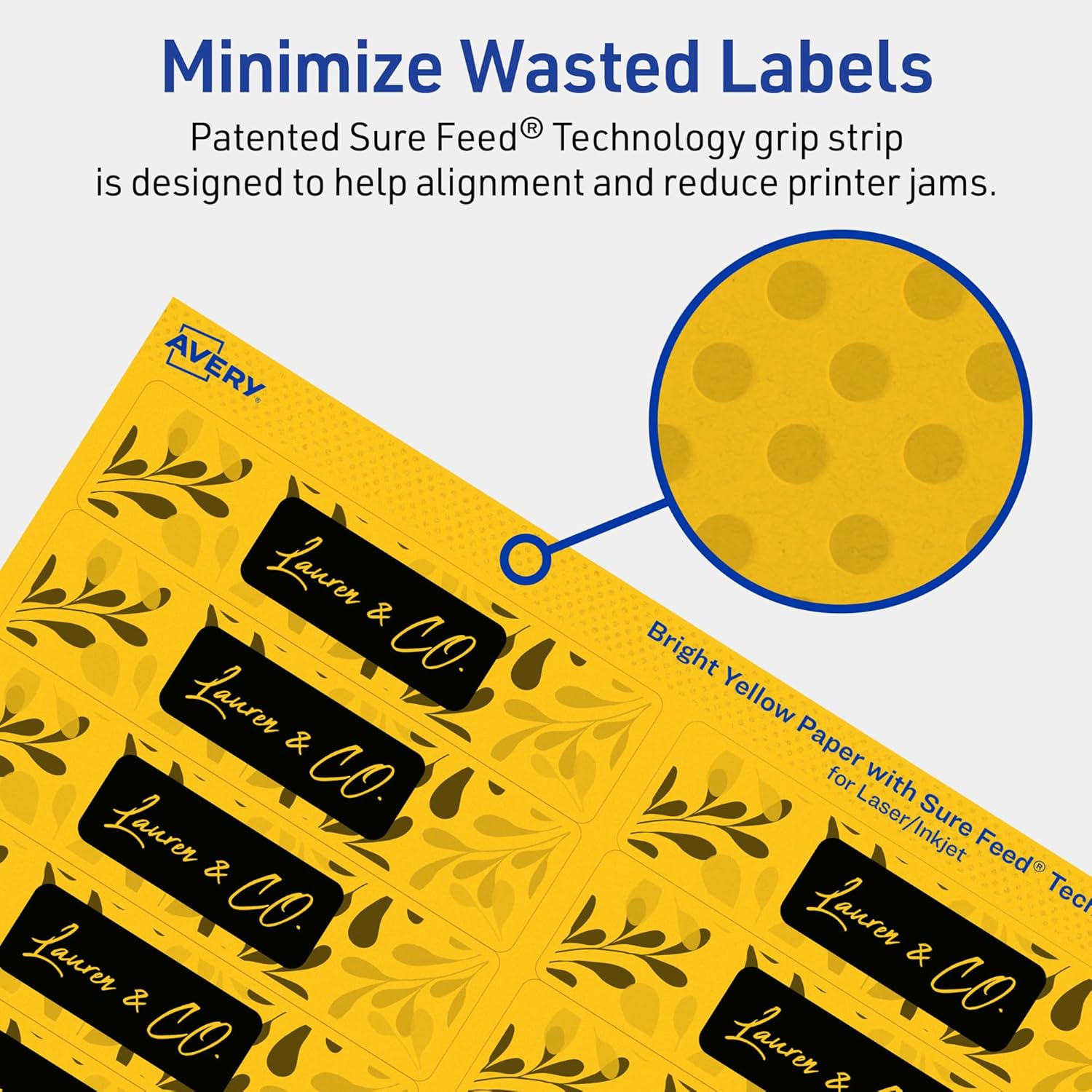 Avery Printable Rectangle Labels, Sure Feed Technology, 1" x 4", Bright Yellow Labels, Laser/Inkjet Printable, 200 Total