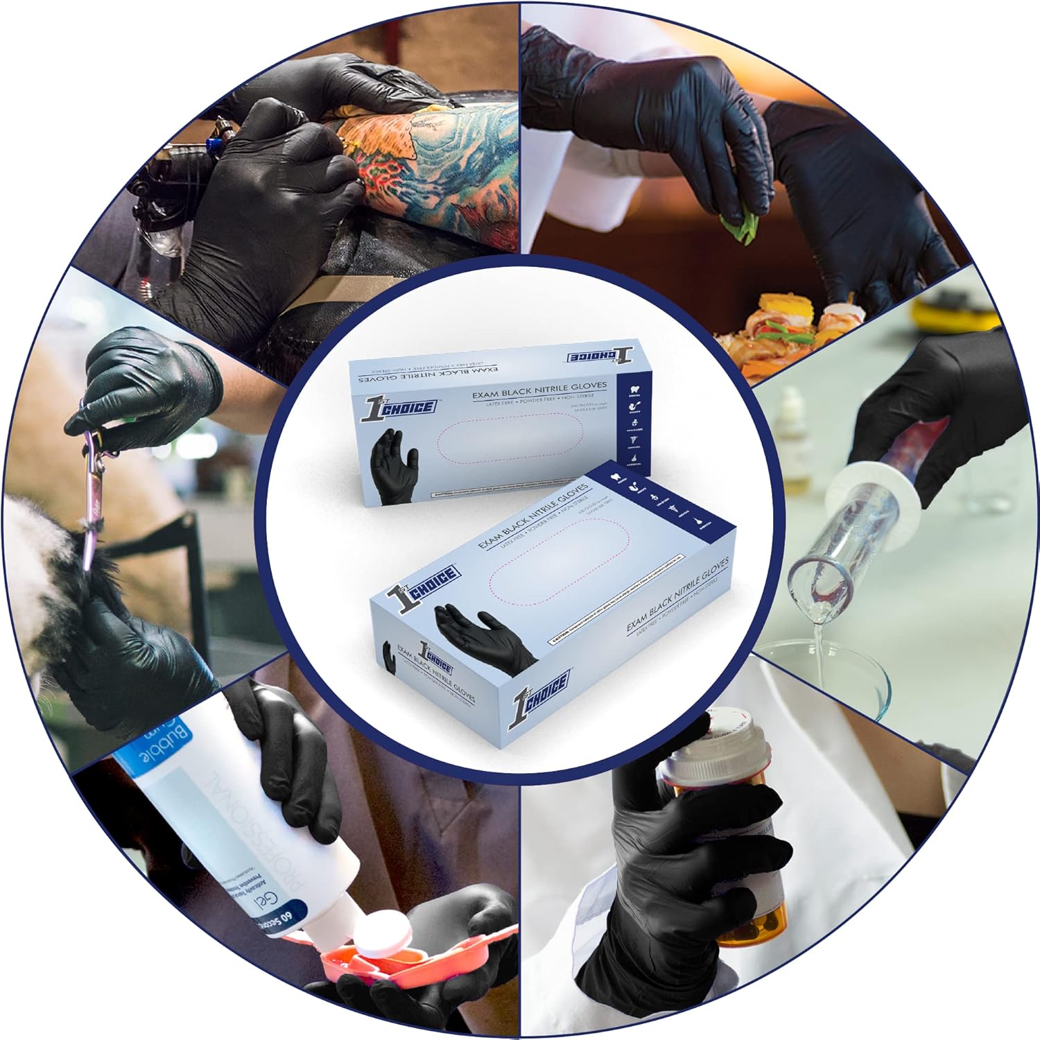 1st Choice Professional Powder-Free Exam-Grade Black Nitrile Gloves