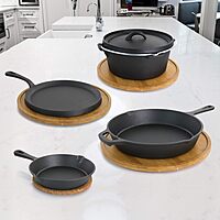 MegaChef Assorted Pre-Seasoned OVEN SAFE, Cast Iron Cookware Set, 5 Piece, Black