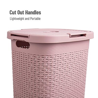 Mind Reader 60L Slim Laundry Hamper with Lid, Wicker-Style Plastic