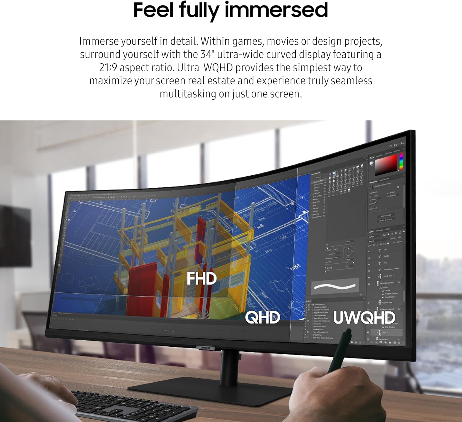 SAMSUNG Viewfinity S65UA Series 34-Inch Ultrawide QHD Curved Monitor, 100Hz, USB-C, HDR10 (1 Billion Colors)