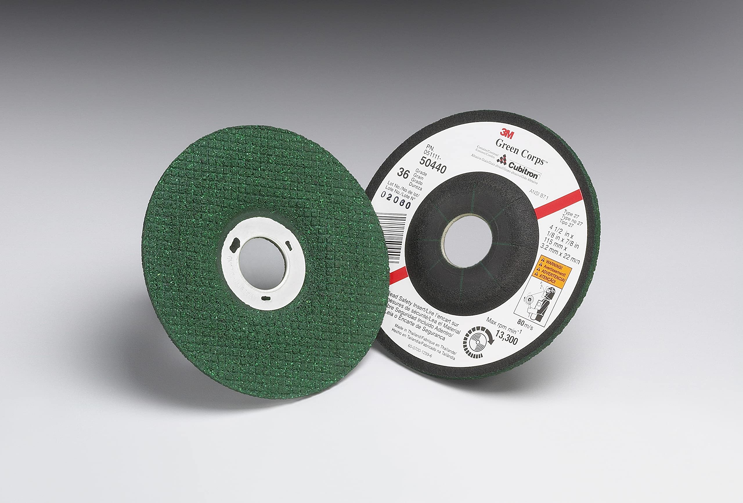 3M Green Corps Abrasive Flexible Grinding Wheel, Type 27, Ceramic Aluminum Oxide, 4-1/2" Diameter x 1/8" Thickness
