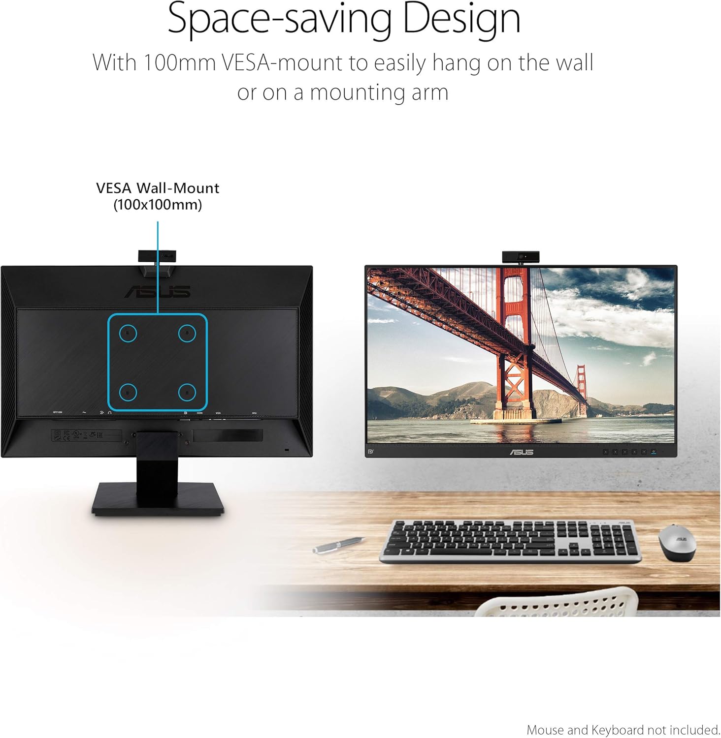 ASUS BE24EQK 23.8” Business Monitor with 1080P Full HD IPS, Eye Care, DisplayPort HDMI, Frameless, Built-in Adjustable 2MP Webcam, Mic Array, Stereo speaker, Video Conference,BLACK