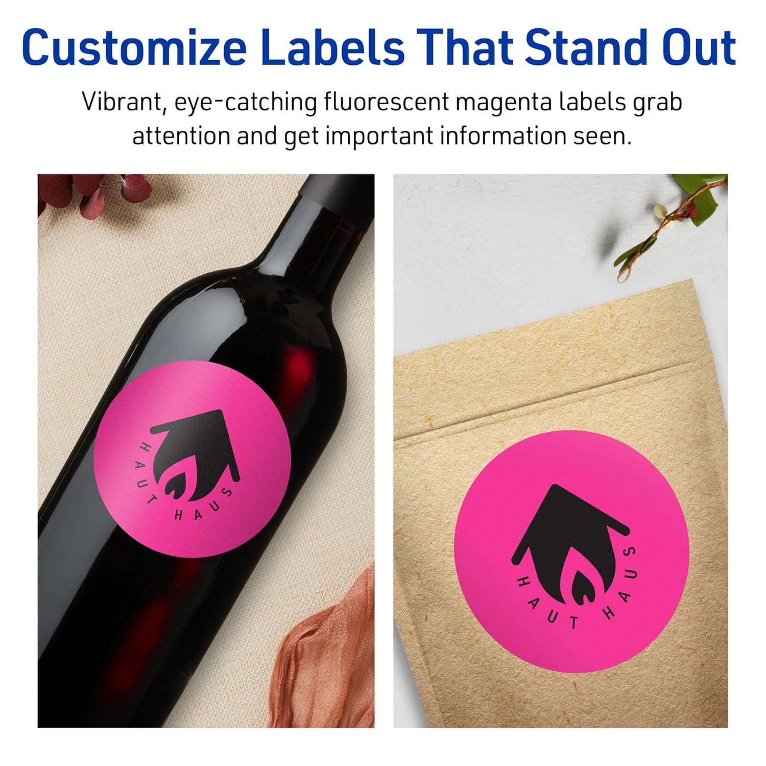 Avery Printable Round Labels, Sure Feed Technology, 3.5" Diameter, Neon Magenta Labels, Print-to-The-Edge