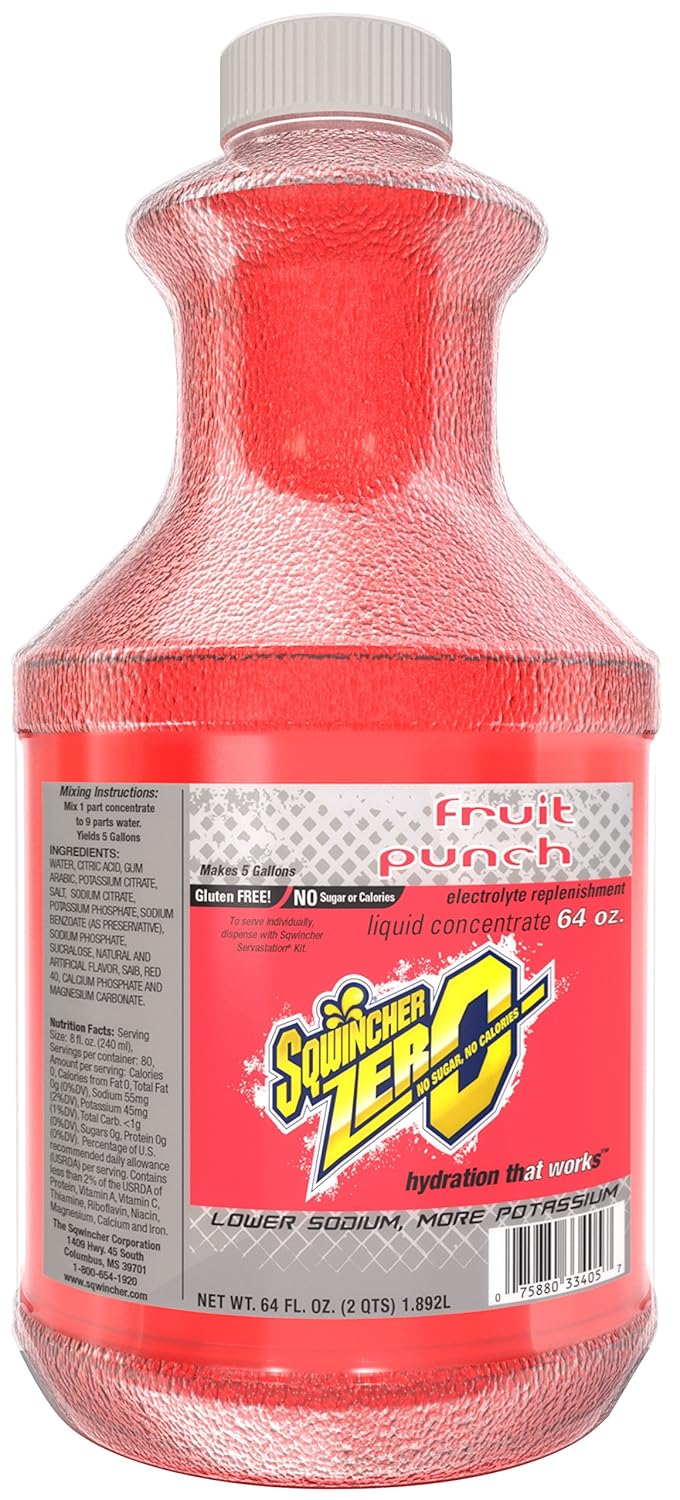 Sqwincher Zero Liquid Concentrate, Fruit Punch, 64 fl oz (Case of 6)
