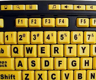 AKB-132UY - Luminous 4 X Large Print Multimedia Desktop USB Keyboard, Black Yellow No Size