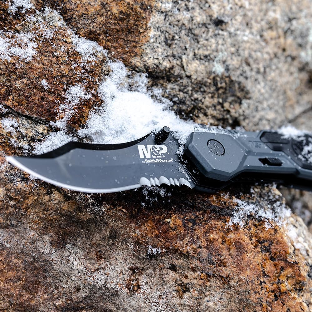 Smith & Wesson M&P SWMP1BS 7.1in S.S. Assisted Folding Knife with 2.9in Serrated Clip Point Blade and Aluminum Handle