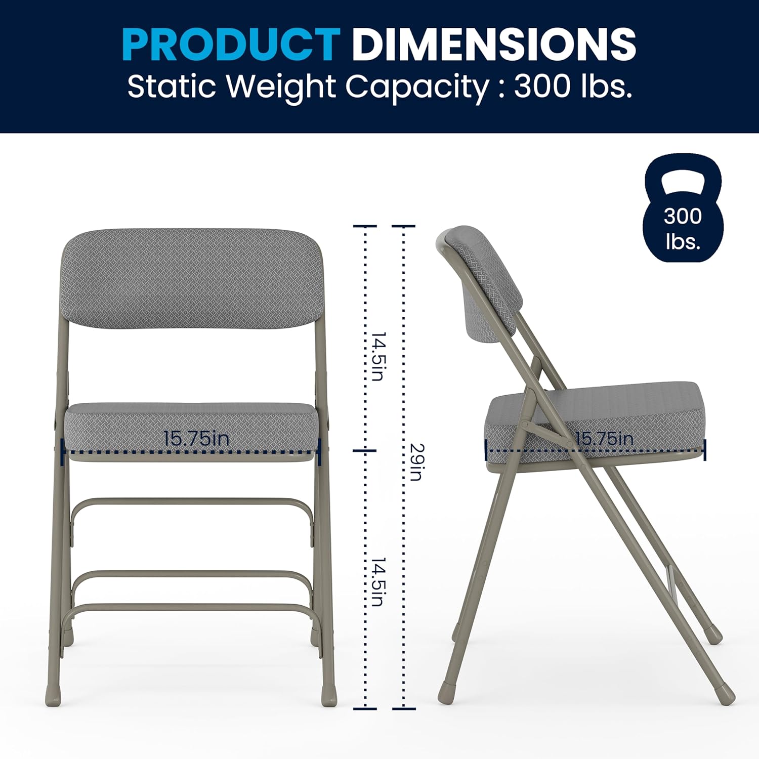 FLASH FURNITURE Hercules Series Metal Folding Chairs with Cushioned Fabric Seats